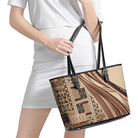 Pasifika Women's Day - Samoa Siapo Malu Tattoo Inspired Leather Tote Bag Beige LT7 - Polynesian Pride