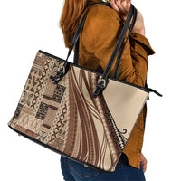 Pasifika Women's Day - Samoa Siapo Malu Tattoo Inspired Leather Tote Bag Beige LT7 - Polynesian Pride