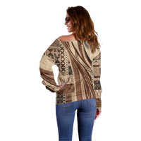 Pasifika Women's Day - Samoa Siapo Malu Tattoo Inspired Off Shoulder Sweater Beige