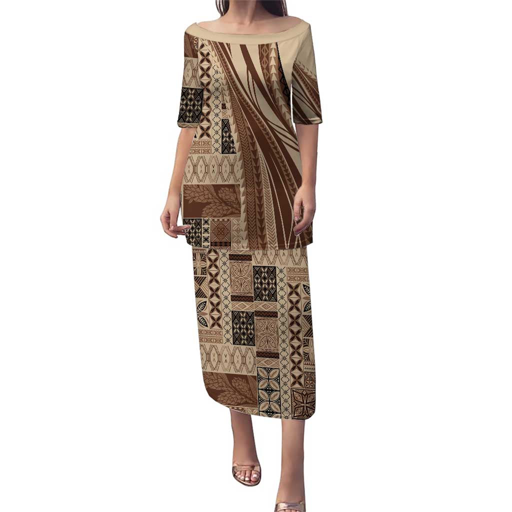 Pasifika Women's Day - Samoa Siapo Malu Tattoo Inspired Puletasi Beige LT7 Long Dress Beige - Polynesian Pride