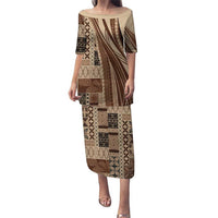 Pasifika Women's Day - Samoa Siapo Malu Tattoo Inspired Puletasi Beige LT7 Long Dress Beige - Polynesian Pride