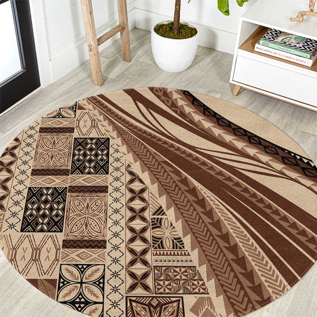 Pasifika Women's Day - Samoa Siapo Malu Tattoo Inspired Round Carpet Beige