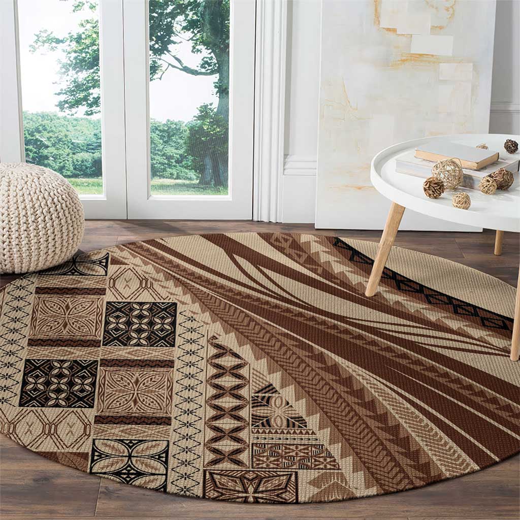 Pasifika Women's Day - Samoa Siapo Malu Tattoo Inspired Round Carpet Beige