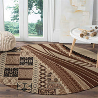 Pasifika Women's Day - Samoa Siapo Malu Tattoo Inspired Round Carpet Beige