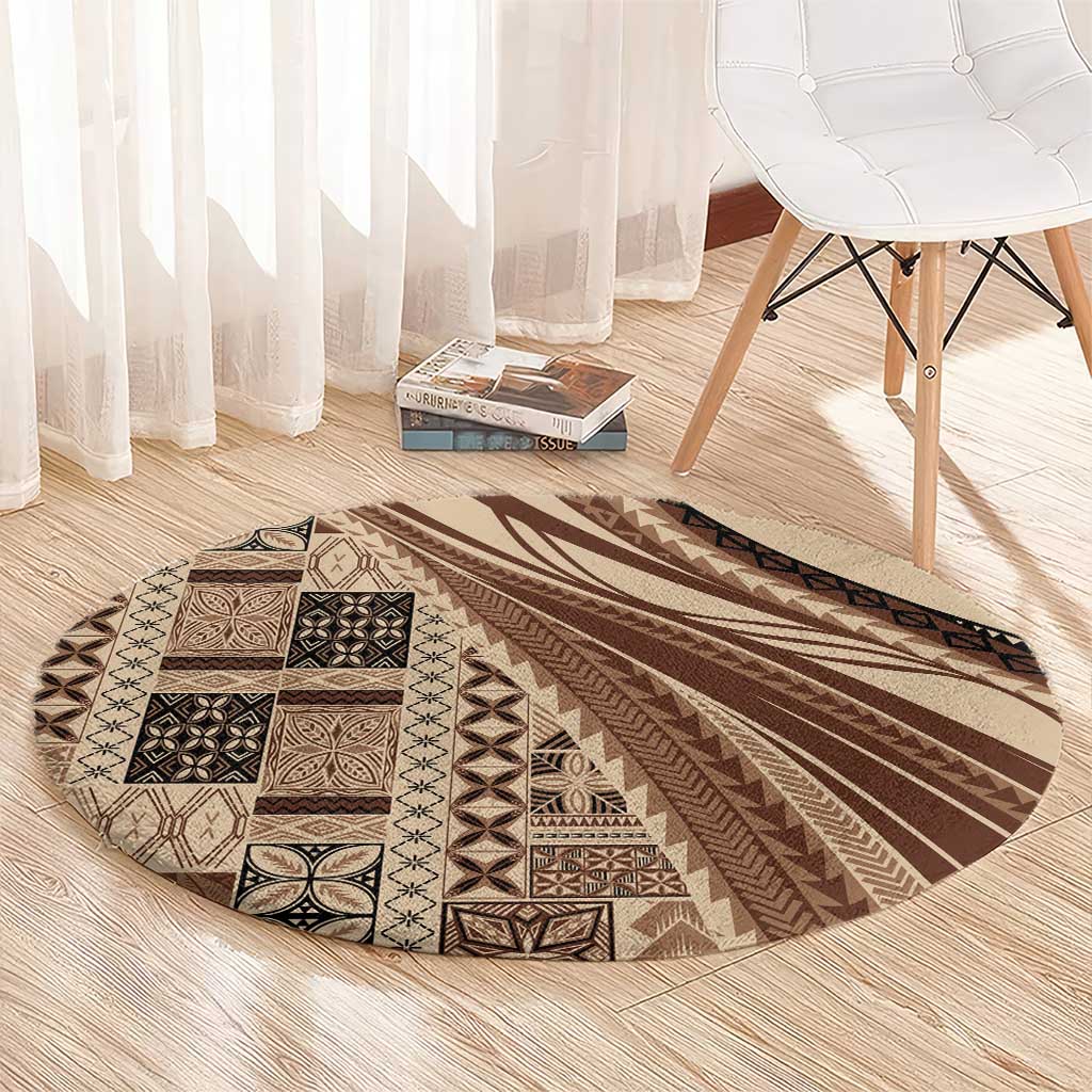 Pasifika Women's Day - Samoa Siapo Malu Tattoo Inspired Round Carpet Beige