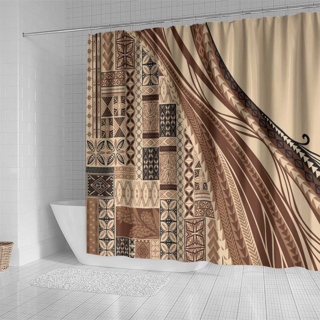 Pasifika Women's Day - Samoa Siapo Malu Tattoo Inspired Shower Curtain Beige