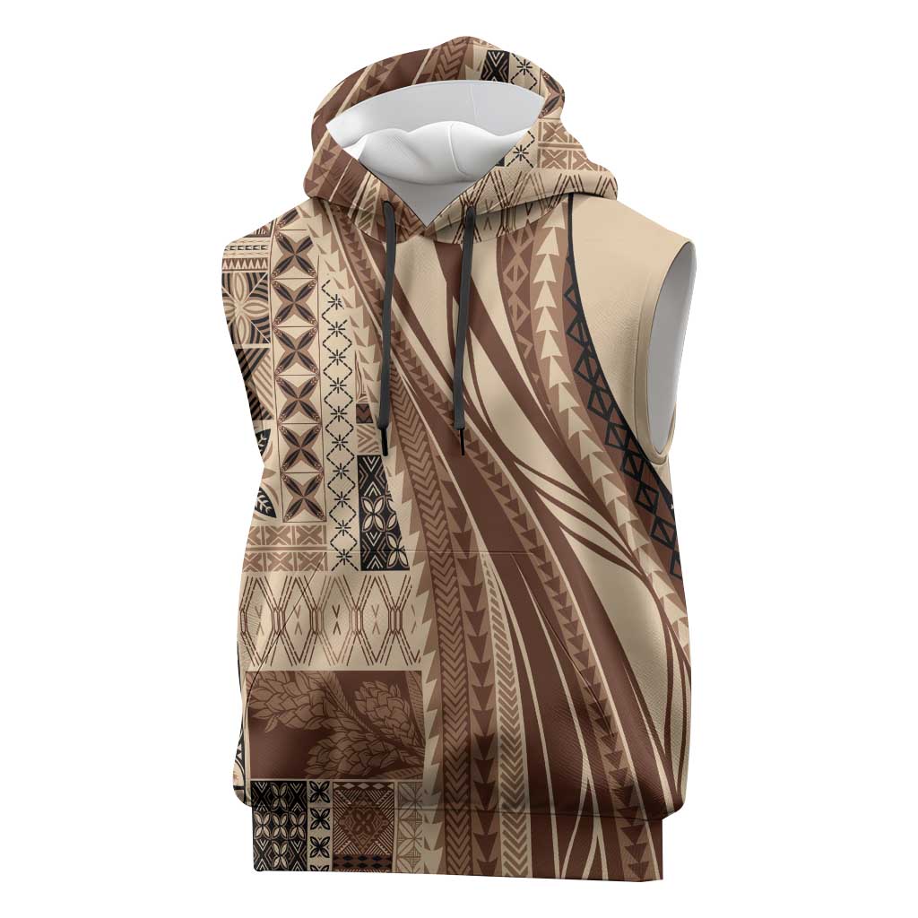 Pasifika Women's Day - Samoa Siapo Malu Tattoo Inspired Sleeveless Hoodie Beige LT7 Beige - Polynesian Pride
