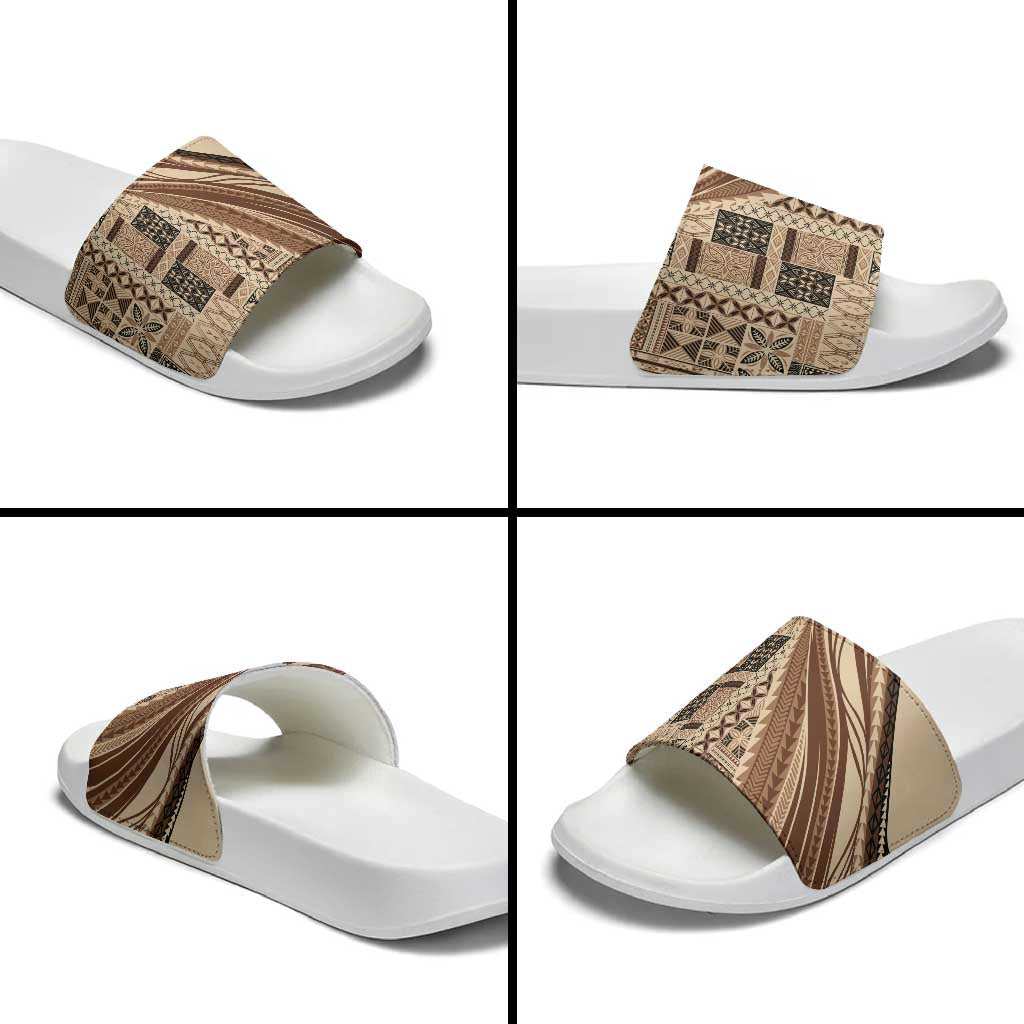 Pasifika Women's Day - Samoa Siapo Malu Tattoo Inspired Slide Sandals Beige LT7 - Polynesian Pride