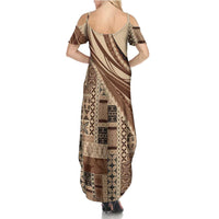 Pasifika Women's Day - Samoa Siapo Malu Tattoo Inspired Summer Maxi Dress Beige