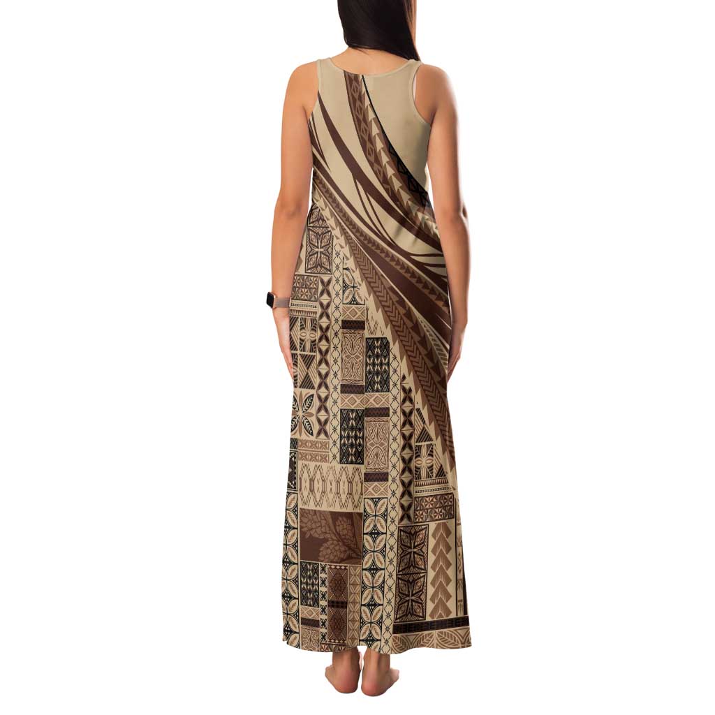 Pasifika Women's Day - Samoa Siapo Malu Tattoo Inspired Tank Maxi Dress Beige