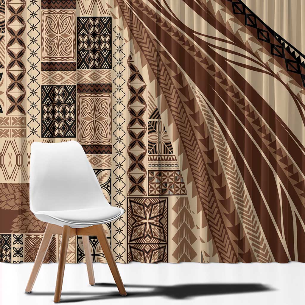 Pasifika Women's Day - Samoa Siapo Malu Tattoo Inspired Window Curtain Beige