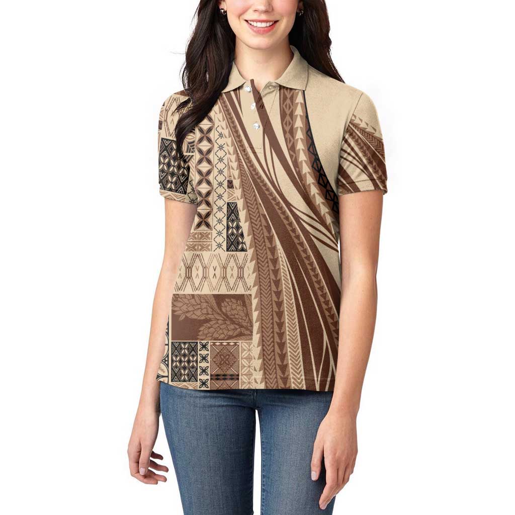 Pasifika Women's Day - Samoa Siapo Malu Tattoo Inspired Women Polo Shirt Beige
