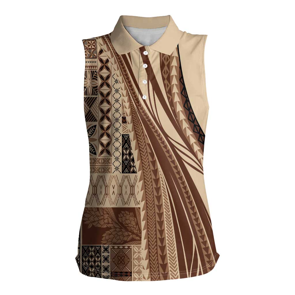 Pasifika Women's Day - Samoa Siapo Malu Tattoo Inspired Women Sleeveless Polo Shirt Beige