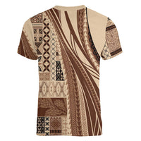 Pasifika Women's Day - Samoa Siapo Malu Tattoo Inspired Women V-Neck T-Shirt Beige