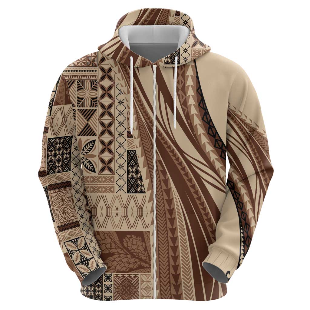 Pasifika Women's Day - Samoa Siapo Malu Tattoo Inspired Zip Hoodie Beige