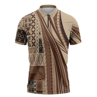 Pasifika Women's Day - Samoa Siapo Malu Tattoo Inspired Zipper Polo Shirt Beige LT7 Beige - Polynesian Pride