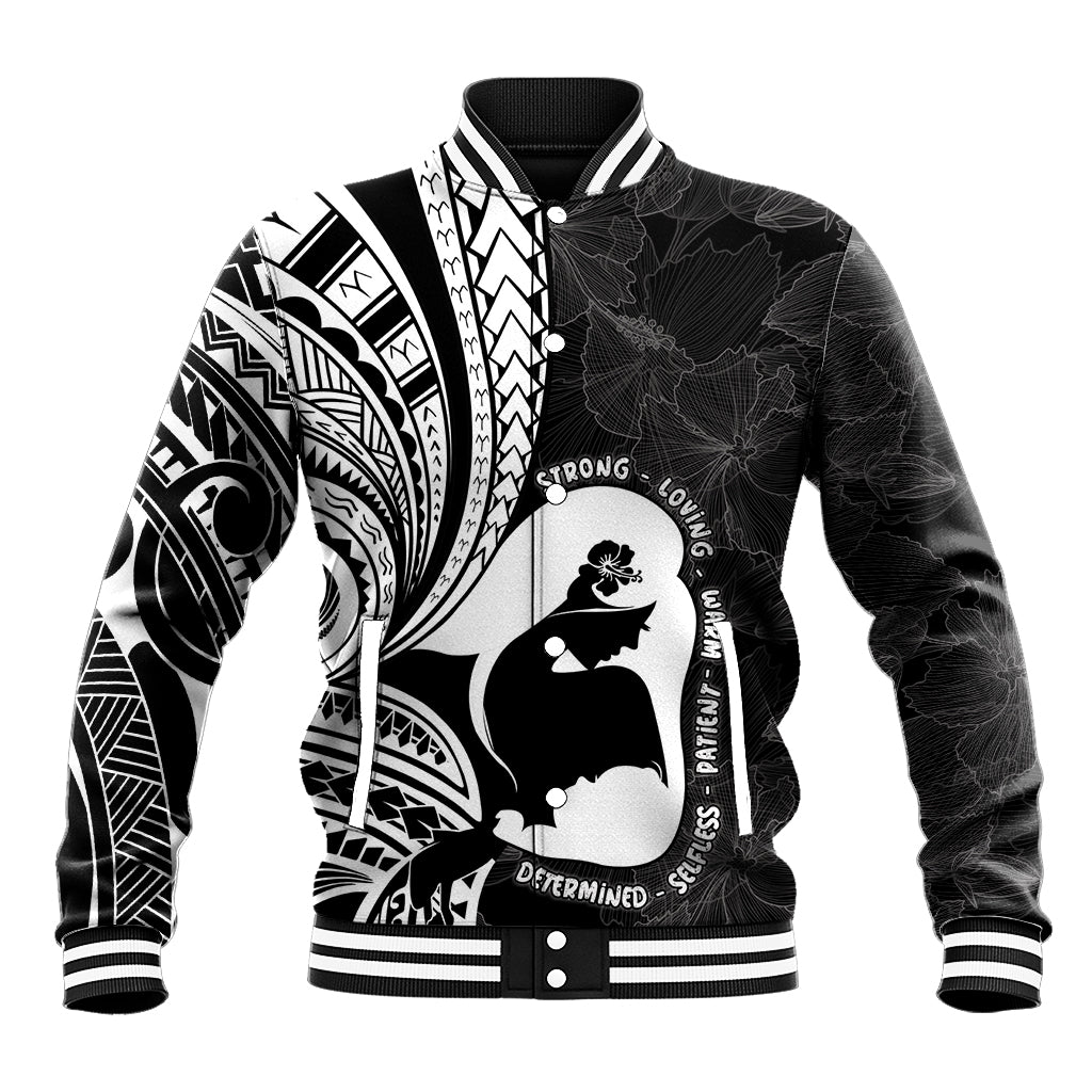 Mother's Day Baseball Jacket Polynesia Vintage Hibiscus - Black