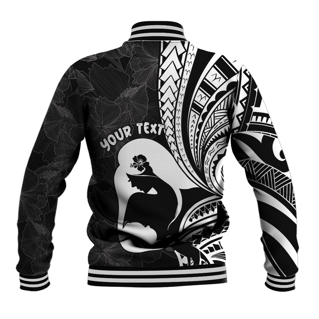 Mother's Day Baseball Jacket Polynesia Vintage Hibiscus - Black