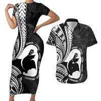Mother's Day Couples Matching Short Sleeve Bodycon Dress and Hawaiian Shirt Polynesia Vintage Hibiscus - Black LT7 Black - Polynesian Pride