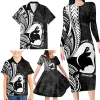 Mother's Day Family Matching Long Sleeve Bodycon Dress and Hawaiian Shirt Polynesia Vintage Hibiscus - Black LT7 - Polynesian Pride