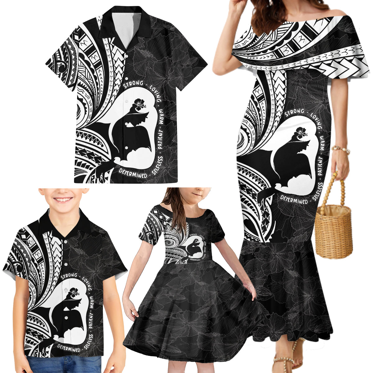 Mother's Day Family Matching Mermaid Dress and Hawaiian Shirt Polynesia Vintage Hibiscus - Black LT7 - Polynesian Pride