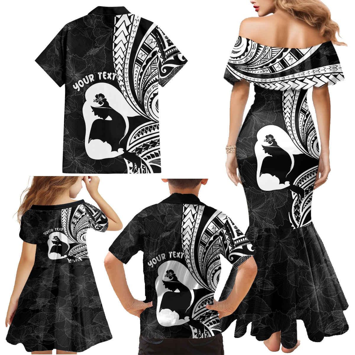 Mother's Day Family Matching Mermaid Dress and Hawaiian Shirt Polynesia Vintage Hibiscus - Black LT7 - Polynesian Pride