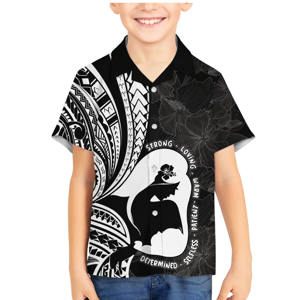 Mother's Day Family Matching Mermaid Dress and Hawaiian Shirt Polynesia Vintage Hibiscus - Black LT7 Son's Shirt Black - Polynesian Pride
