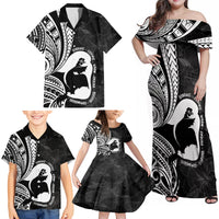 Mother's Day Family Matching Off Shoulder Maxi Dress and Hawaiian Shirt Polynesia Vintage Hibiscus - Black LT7 - Polynesian Pride