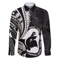 Mother's Day Family Matching Off Shoulder Maxi Dress and Hawaiian Shirt Polynesia Vintage Hibiscus - Black LT7 Dad's Shirt - Long Sleeve Black - Polynesian Pride