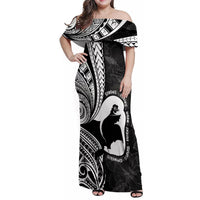 Mother's Day Family Matching Off Shoulder Maxi Dress and Hawaiian Shirt Polynesia Vintage Hibiscus - Black LT7 Mom's Dress Black - Polynesian Pride