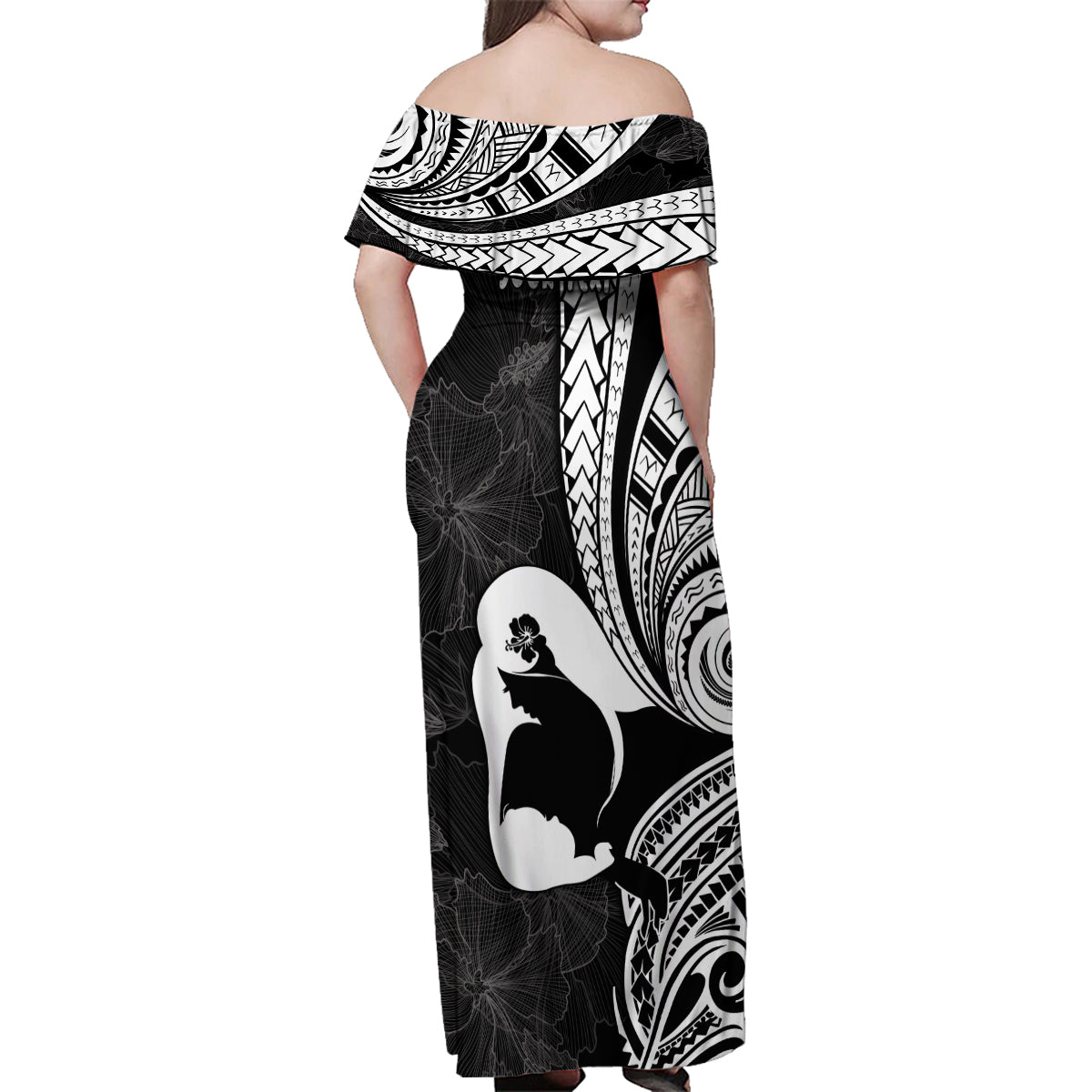 Mother's Day Family Matching Off Shoulder Maxi Dress and Hawaiian Shirt Polynesia Vintage Hibiscus - Black LT7 - Polynesian Pride