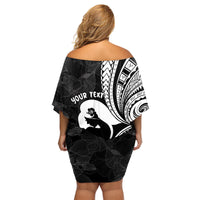 Mother's Day Family Matching Off Shoulder Short Dress and Hawaiian Shirt Polynesia Vintage Hibiscus - Black LT7 - Polynesian Pride