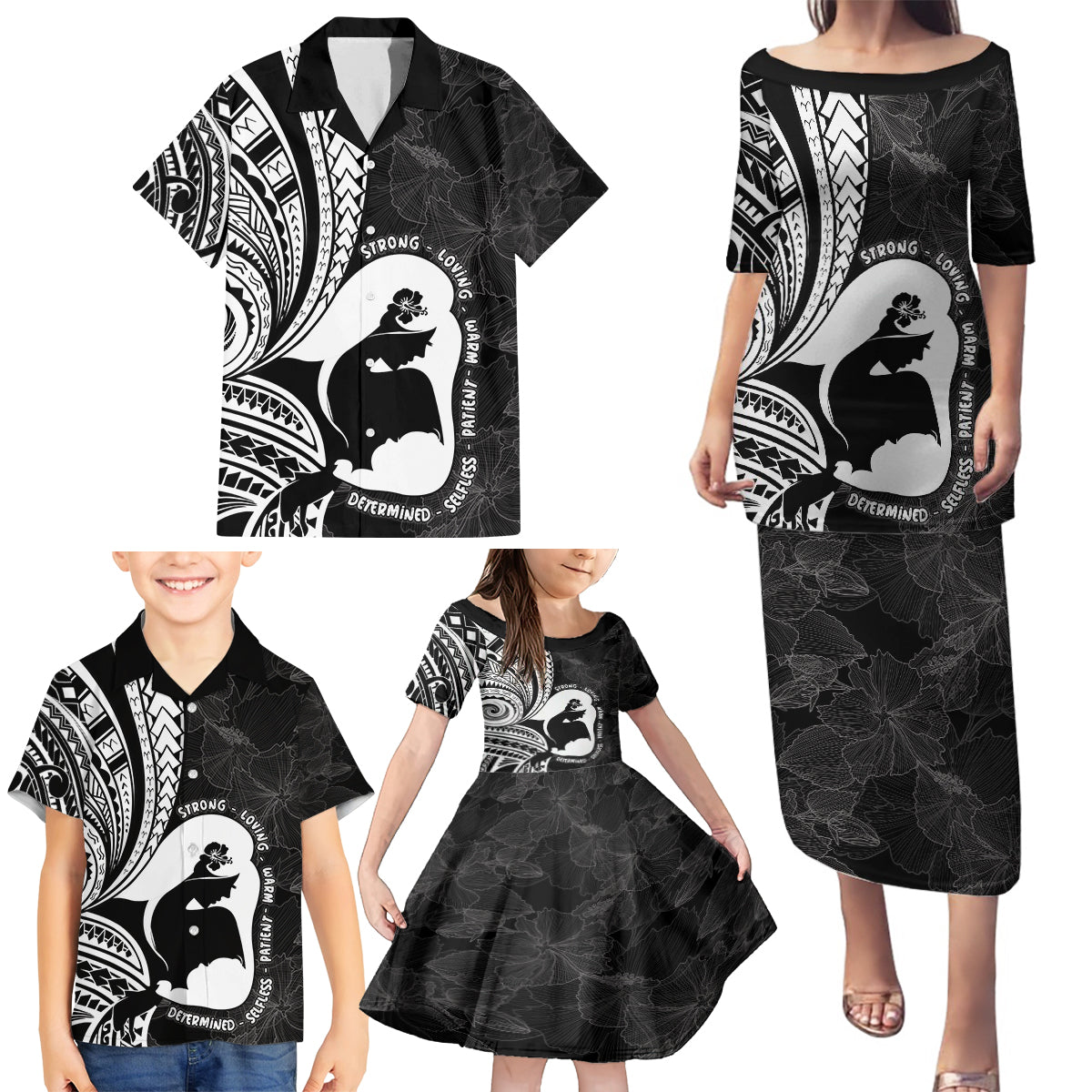 Mother's Day Family Matching Puletasi and Hawaiian Shirt Polynesia Vintage Hibiscus - Black LT7 - Polynesian Pride