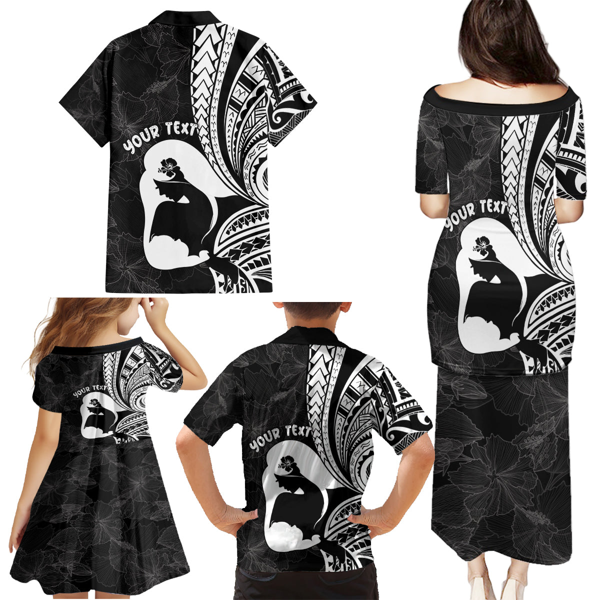 Mother's Day Family Matching Puletasi and Hawaiian Shirt Polynesia Vintage Hibiscus - Black LT7 - Polynesian Pride