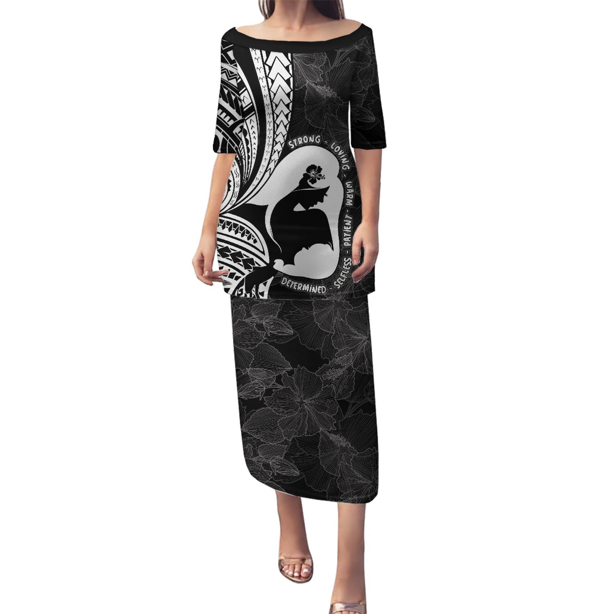 Mother's Day Family Matching Puletasi and Hawaiian Shirt Polynesia Vintage Hibiscus - Black LT7 Mom's Dress Black - Polynesian Pride