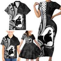 Mother's Day Family Matching Short Sleeve Bodycon Dress and Hawaiian Shirt Polynesia Vintage Hibiscus - Black LT7 - Polynesian Pride