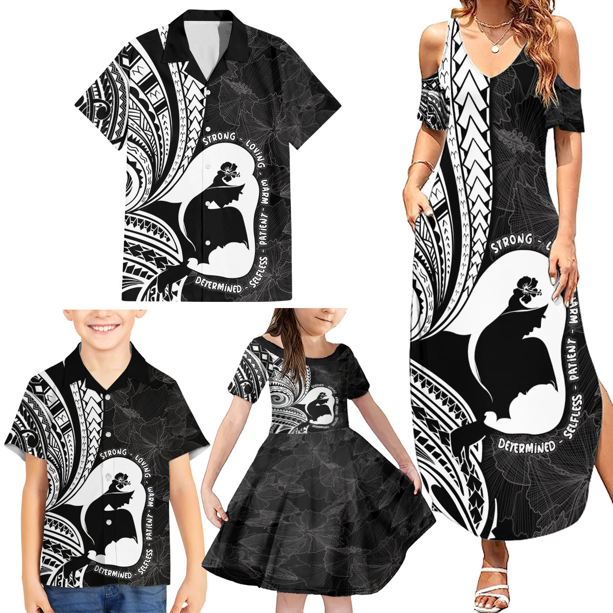 Mother's Day Family Matching Summer Maxi Dress and Hawaiian Shirt Polynesia Vintage Hibiscus - Black LT7 - Polynesian Pride