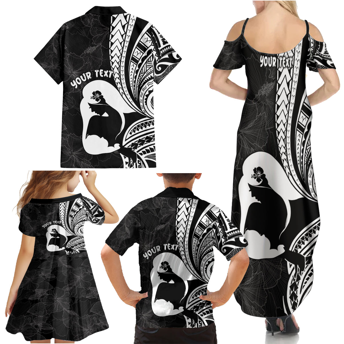 Mother's Day Family Matching Summer Maxi Dress and Hawaiian Shirt Polynesia Vintage Hibiscus - Black LT7 - Polynesian Pride