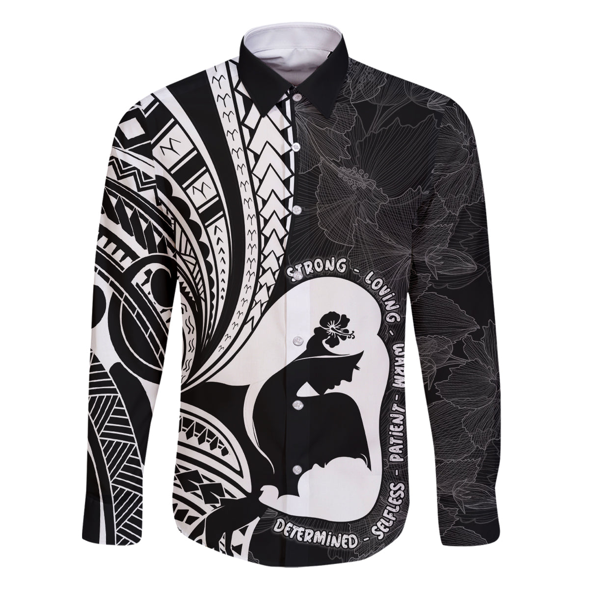 Mother's Day Family Matching Summer Maxi Dress and Hawaiian Shirt Polynesia Vintage Hibiscus - Black LT7 Dad's Shirt - Long Sleeve Black - Polynesian Pride