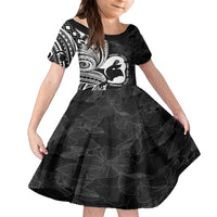 Mother's Day Family Matching Tank Maxi Dress and Hawaiian Shirt Polynesia Vintage Hibiscus - Black LT7 Daughter's Dress Black - Polynesian Pride