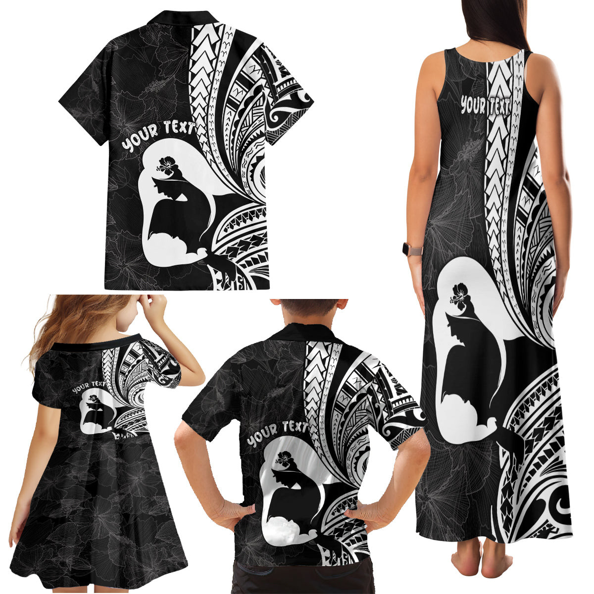 Mother's Day Family Matching Tank Maxi Dress and Hawaiian Shirt Polynesia Vintage Hibiscus - Black LT7 - Polynesian Pride