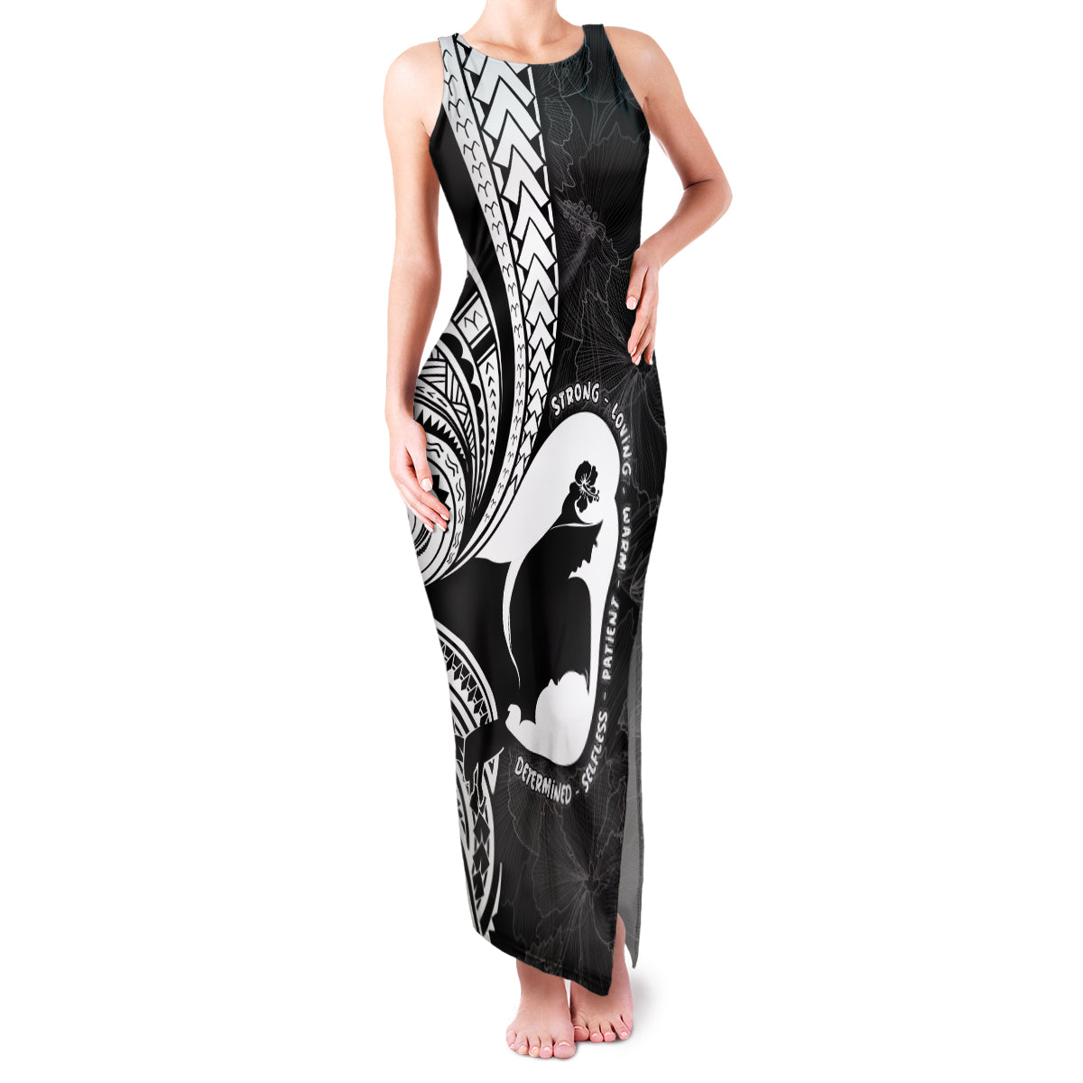 Mother's Day Family Matching Tank Maxi Dress and Hawaiian Shirt Polynesia Vintage Hibiscus - Black LT7 Mom's Dress Black - Polynesian Pride