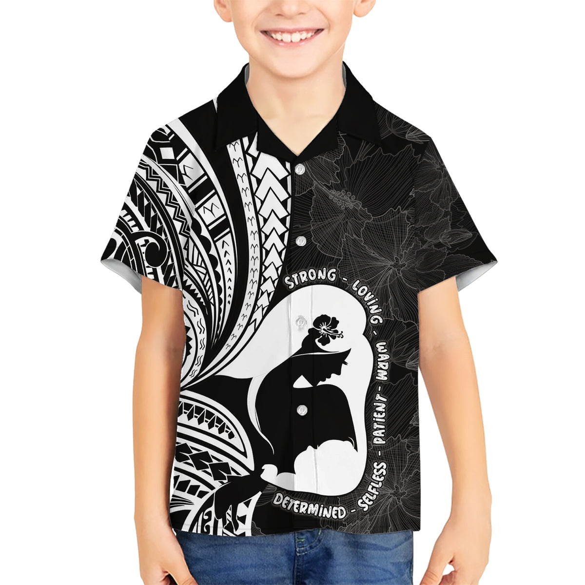 Mother's Day Kid Hawaiian Shirt Polynesia Vintage Hibiscus - Black LT7 Kid Black - Polynesian Pride