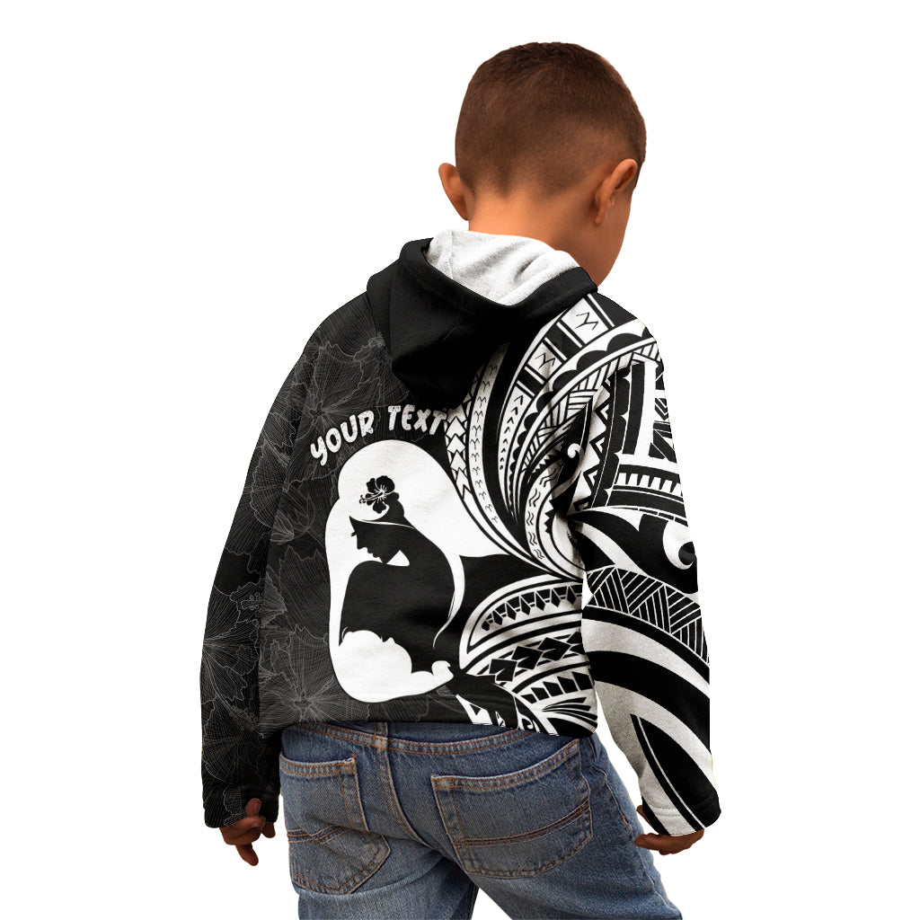Mother's Day Kid Hoodie Polynesia Vintage Hibiscus - Black