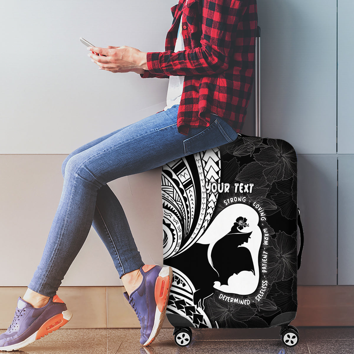 Mother's Day Luggage Cover Polynesia Vintage Hibiscus - Black LT7 - Polynesian Pride