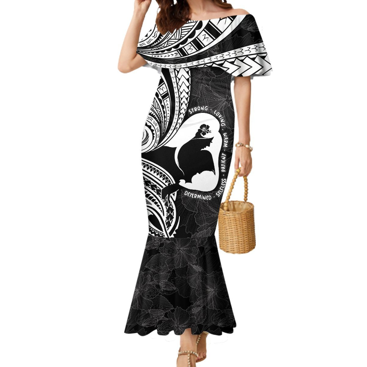 Mother's Day Mermaid Dress Polynesia Vintage Hibiscus - Black LT7 Women Black - Polynesian Pride