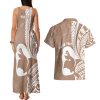Mother's Day Couples Matching Tank Maxi Dress and Hawaiian Shirt Polynesia Vintage Hibiscus - Brown LT7 - Polynesian Pride