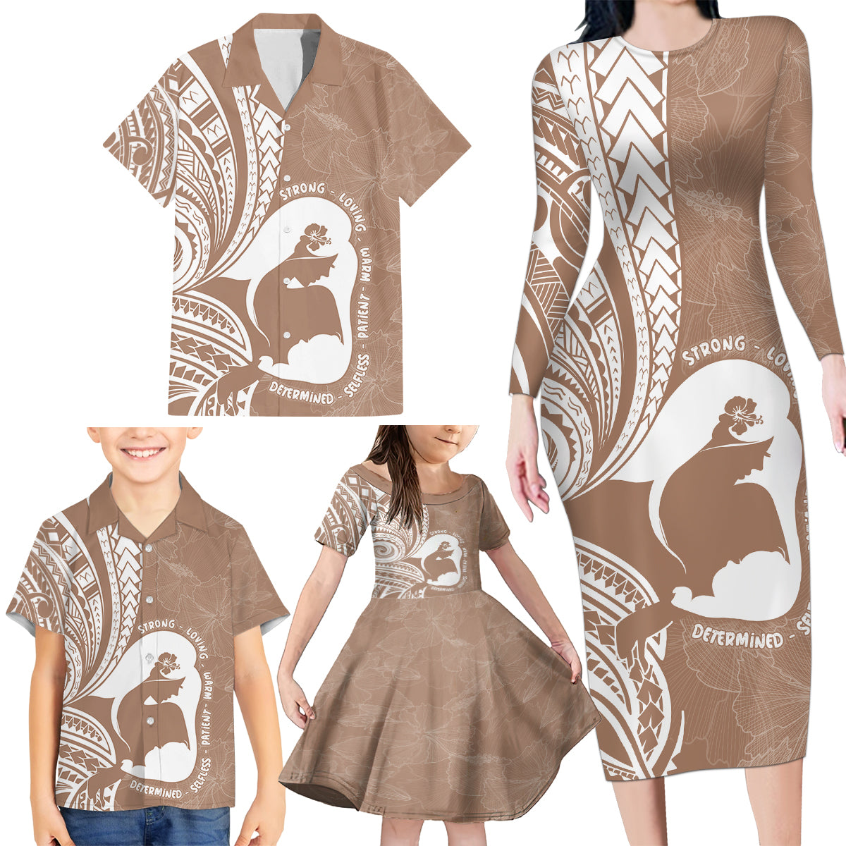 Mother's Day Family Matching Long Sleeve Bodycon Dress and Hawaiian Shirt Polynesia Vintage Hibiscus - Brown LT7 - Polynesian Pride