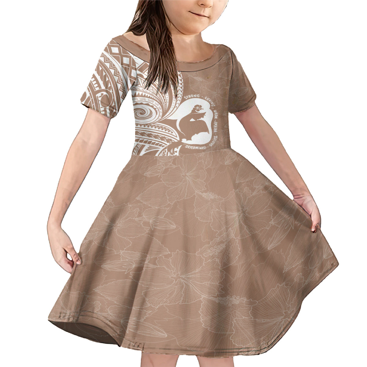 Mother's Day Family Matching Mermaid Dress and Hawaiian Shirt Polynesia Vintage Hibiscus - Brown LT7 Daughter's Dress Brown - Polynesian Pride