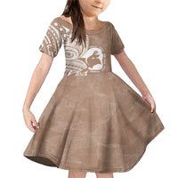 Mother's Day Family Matching Mermaid Dress and Hawaiian Shirt Polynesia Vintage Hibiscus - Brown LT7 Daughter's Dress Brown - Polynesian Pride